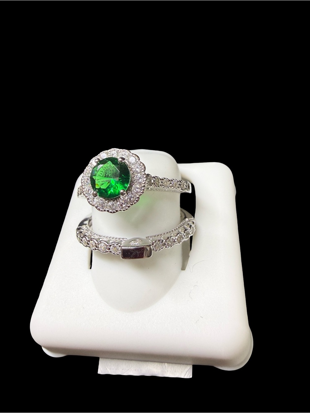 Sterling Silver Halo Lab Grown Ring Set Size 7